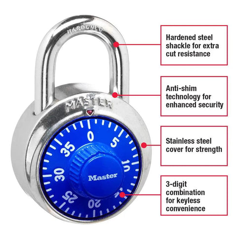Locker Lock Combination Padlock For School And Gym Lockers Indoor Use 1 Pack Colors Vary With Metal Body and Blue Dial