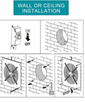 Installation diagram of 8 Inch Through Wall Exhaust Fan 80W 500 CFM Heavy Duty Metal Ventilation with 110V power cord.