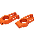 Beefed Up Aluminum Rear Wheel Hub Assembly Axle Knuckle Carrier For RC Car Orange Finish Heavy Duty Upgrade Machined Precision Replacement For EX 07 DBX 07 MT8 9021 Desert Vehicles Off Road - shown in orange with detailed cutouts, set of two.