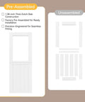 Double French Dutch Door Slab 60x80 Interior Preassembled 1.38 Inch White Solid Wood Core Built Solid With Clear Glass Panel includes diagram of preassembled and unassembled sections
