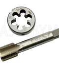 Pro Grade 13/16-20 HSS Tap And Die Set For UNEF Threads, Right Hand, showing round die and machine tap