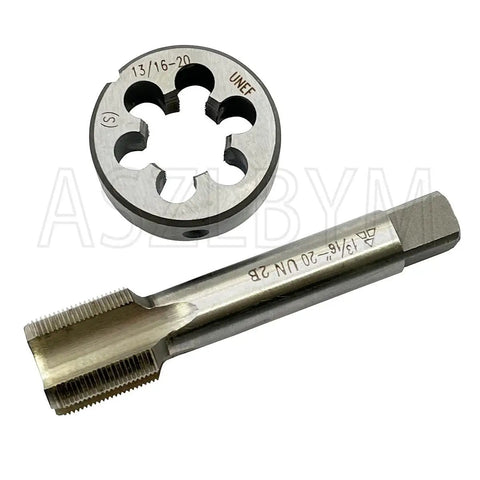 Pro Grade 13/16-20 HSS Tap And Die Set For UNEF Threads, Right Hand, showing round die and machine tap