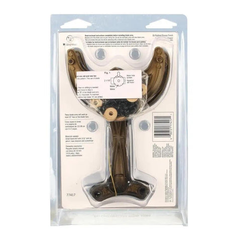 Antique Brass Replacement Fan Blade Arms Kit Five Piece Set For 52 Inch Ceiling Fans in clear packaging back view
