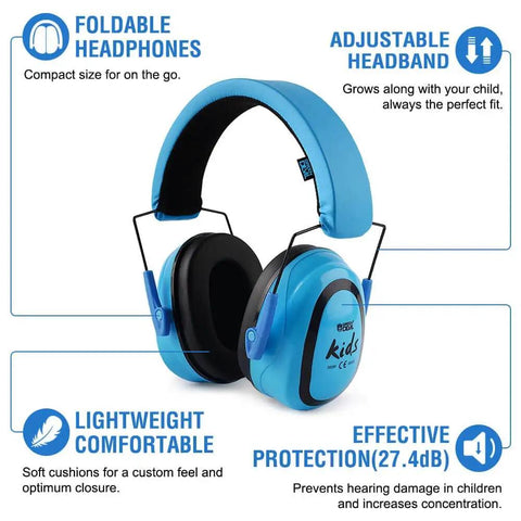 Kid Friendly Ear Protection Earmuffs For Toddlers And Children, Adjustable Comfort Fit, Noise Cancelling Headphones, Blue, SNR 27.4dB