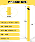 Tough As Nails 55 Inch Fully Galvanized Steel Safety Bollard Post showing dimensions and built-in rebar for secure installation.