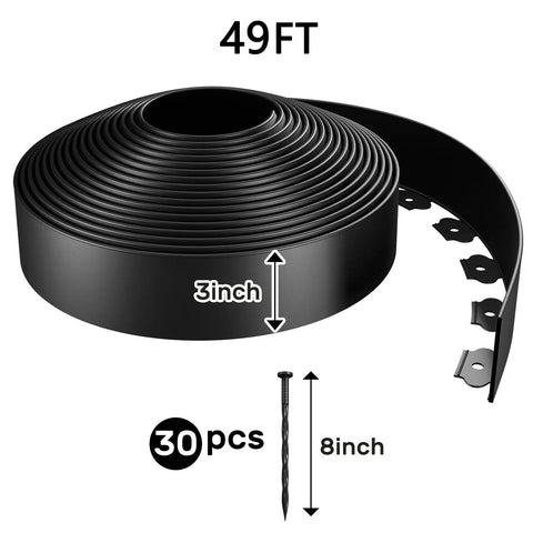 No Dig Landscape Edging Kit For Lawn And Flower Beds 49 Feet Flexible Plastic Border 3 Inch High With 30 Stakes Easy Install