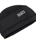 Black cotton skull cap titled Klein Tools, ideal for use under helmets, providing rapid cooling for hard hats in warm environments.