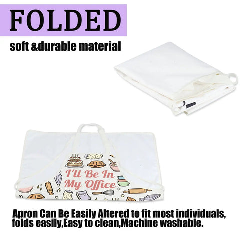 Folded funny cooking pastry chef apron reading 'I'll Be In My Office', size 84x68 cm, waterproof with pockets, great for bakers