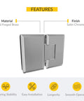Heavy Duty Adjustable Glass To Glass Shower Door Hinge 180 Degree Solid Forged Brass With Satin Chrome Finish
