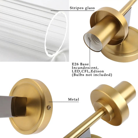 Slick Antique Brass One Light Bathroom Vanity Wall Sconce with Two Point Eight Inch Cylinder Ribbed Clear Glass Canopy, E26 Base