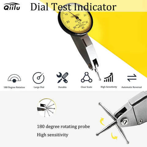 Dial Test Indicator.0001 Precision Gauge For CNC Machining And Inspection, yellow dial, high sensitivity, clear scale