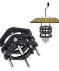 Beefy Aluminum Router Table Base With Lift System, 51mm Stroke Hand Crank, 4 Jaw Clamping, shown disassembled and assembled