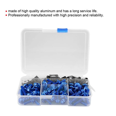 Aluminum Motorcycle Fairing Screw Kit with 177 Pieces M5 and M6 Bolts and M6 Washer Set in plastic organizer box