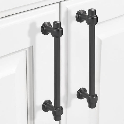 Tough As Nails Matte Black Cabinet Pulls 10 Pack 5 Inch Center To Center Kitchen Drawer Handles Solid Zinc Alloy on white cabinets.