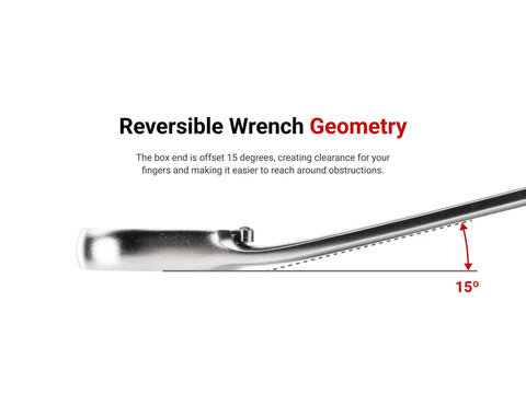 Side view of 10 mm Reversible 12 Point Ratcheting Wrench With 72-Tooth Box End, 5-Degree Swing, Offset 15 Degree Box End For Tight Spots