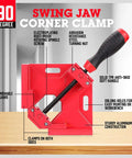 Premium Aluminum Single Handle Corner Clamp For Woodworking With Smooth Rotary Jaw And Dead Tight Grip For Easy Peasy Setup On Any Tight Fitting Cabinet Build, red with movable jaws
