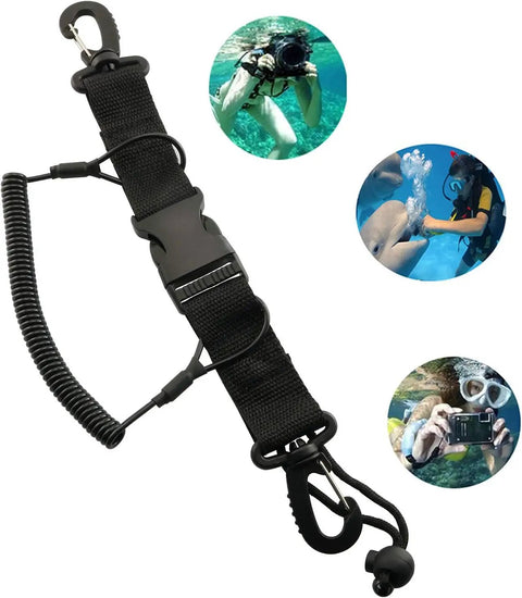 Anti Lost Scuba Diving Camera Lanyard With Spring Coil Rope Quick Release Buckle And Clips for Underwater Photography Gear Safety