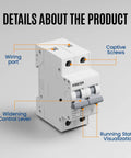 DC Miniature Circuit Breaker 32A 1000V 2P Solar DIN Rail Mount for Solar Panels, Home Electrical System and Battery Protection
