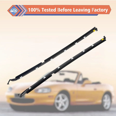 Left And Right Outer Door Window Molding Trim Weatherstrip Seal Belt For Mazda Miata 1990 2005 Replacement Parts NA01 58 810F NA01 59 810F Durable Weather Sealing shown with car background.