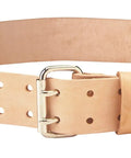 Heavy Duty Veg Tan Leather Work Belt 2 Inch Wide With Steel Double Tongue Roller Buckle Built For Tough Jobs Comfortable All Day Wear Fits Waist 29 To 46 Inches Tan on white background
