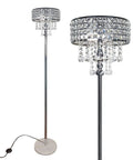Modern Black Floor Lamp With K9 Clear Glass Crystals, Three Light Crystal Glass Standing Lamp For Living Room And Bedroom