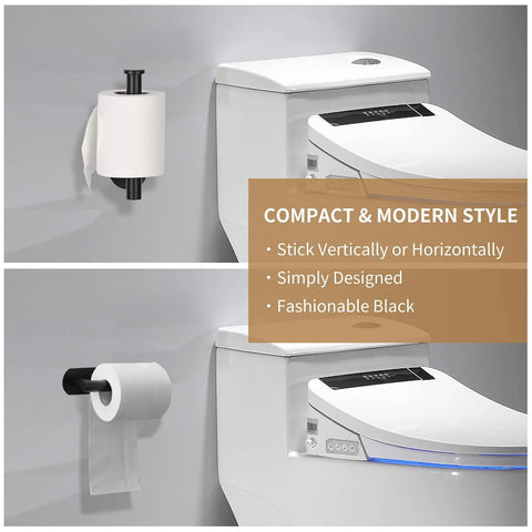Matte Black Adhesive Wall Mount Toilet Paper Holder No Drill, Rustproof SUS 304 Stainless Steel installed in bathroom