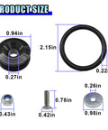 Size details of Heavy Duty Bumper Quick Release Clips Fasteners Kit includes washers, screws, aluminum parts, rubber O-ring.