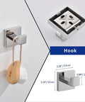 Slick Matte Black 5 Piece Bathroom Hardware Set Stainless Steel Wall Mounted Kit Includes 23.6 Inch Towel Bar 9 Inch Towel Bar Toilet Paper Holder And Two Robe Hooks Rustproof SUS304 Bath Accessories For Modern Homes, showing robe hook with brush and dimensions