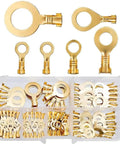 Top Shelf Heavy Duty Non Insulated Ring Terminals Solid Brass O Style Wire Connectors Pro Pack with multiple sizes in a box.
