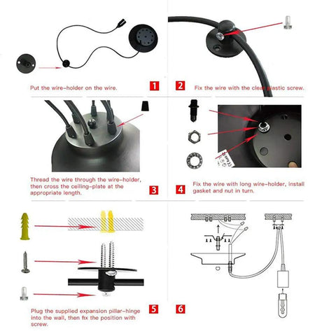 Assembly instructions for Dope 10 Arm Spider Chandelier Pendant Light Edison Style Vintage Industrial Steampunk Hanging Ceiling Fixture DIY Adjustable Droop 110V 240V Compatible E26 E27 Base Bulbs Not Included.