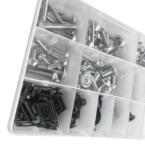 Fairing Bolts Kit For CBR250R 2011 To 2014 Aluminum Fasteners Hardware Clips in a compartmentalized organizer
