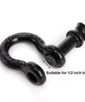 Black Six Pack Half Inch D Ring Shackle Heavy Duty Tow Strap Winch Off Road Vehicle Recovery Two Ton Four Thousand Lbs Capacity