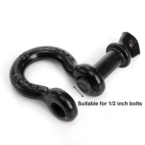 Black Six Pack Half Inch D Ring Shackle Heavy Duty Tow Strap Winch Off Road Vehicle Recovery Two Ton Four Thousand Lbs Capacity
