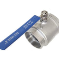 4 Inch Full Port Ball Valve 316 Stainless Steel NPT Female Threads With Serviceable Design Built Tough Blue Vinyl Insulated Handle Low Torque Operation For Water Oil And Gas Up To 1000 WOG From Minus 60 Fahrenheit To 450 Fahrenheit.