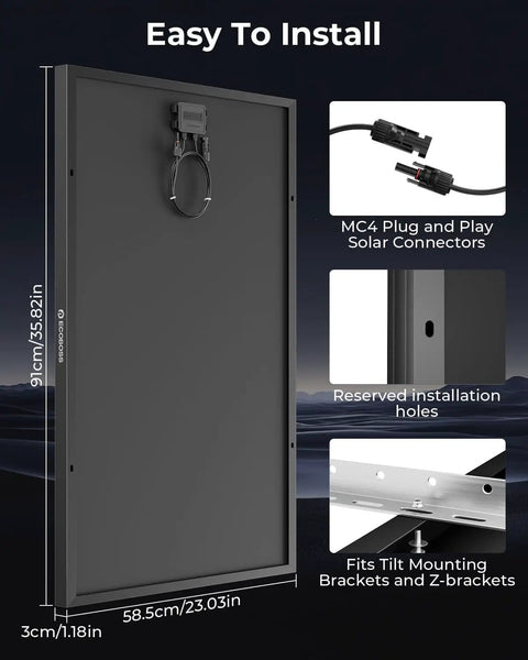 Back view of 100W N-Type Solar Panel For RV Boat Rooftop Camper And Off Grid Systems, 25.6 Percent Efficiency Monocrystalline Module