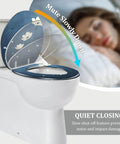 Toilet Seat Replacement Round for Bathroom with floral design, 14.5" x 16.5", features quiet closing mechanism.