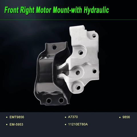 Front right motor mount with hydraulic for Nissan Rogue Engine Motor Mount Set For 2.5L AWD Models 2008 Through 2013 And 2014 Through 2015 Rogue Select Replacement A7370 A7392 A4351 A4352 Set Of 4 Heavy Duty OE Style Mounts.