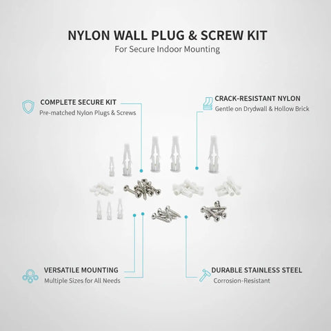 Easy Install Nylon Wall Plug And Screw Kit For Drywall Hollow Brick And Foam Block, white nylon plugs with stainless screws