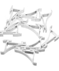 Heavy Duty Aluminum Refrigerator Shelf Clips And Freezer Shelf Hooks For Home And Commercial Use With Workhorse Hooks To Hang Utensils And Organize Your Fridge Silver showing a pile of silver hooks and clips on a white background.