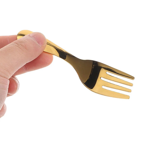 Close-up of Portable Stainless Steel Picnic Cutlery Set With Organizer Reusable Fork And Spoon Travel Tableware Kit in gold finish