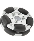 Robot omni wheel, 60mm, aluminium alloy hub with six black rollers for 360-degree rotation.