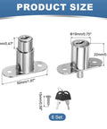 Heavy Duty Push Plunger Locks Loaded With Keys And Hardware For Cabinetry Drawers And Shed Doors Brushed Steel Finish showing dimensions and keys.