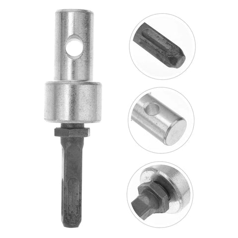 All In One Drill Chuck Adapter For Rotary Hammer And Keyless Bit Converter shown in silver metal with focus on adapter details