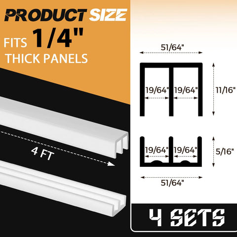 Four Sets Four Feet Long Plastic Sliding Cabinet Door Track Hardware For One Quarter Inch Thick Panels Includes Upper And Lower Tracks