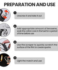 Instruction steps for using the Forever Match Lighter With Multitool Keychain Bottle Opener Waterproof Reusable Matchstick For Outdoor Survival Camping Double Ferro Rod Design Delivers Over 20000 Strikes Must Have Gift Idea