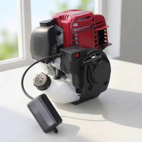 Ready To Mount Gas Powered Replacement Engine For Lawn Mowers And Small Machinery With Hassle Free Swap And Durable Black Housing visible at an angle.