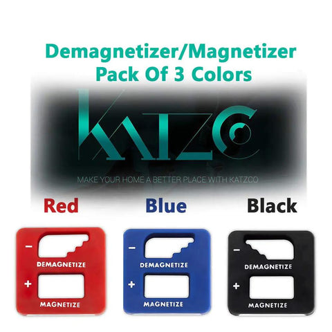 Must Have Precision Demagnetizer And Magnetizer Tools Set Three Color Pack Black Red Blue displayed on a white background