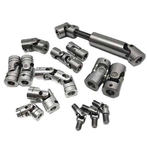 Premium Steel Universal Joint Cross Shaft Coupler set featuring telescopic connectors for model cars and robots.