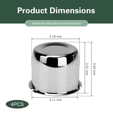 Heavy Duty Push Through Trailer Wheel Center Caps Boasting A Slick Chrome Polish For A Tight Universal Mount On Truck Rv And Suv Rims, with dimensions 3.19in OD, 3.11in ID.