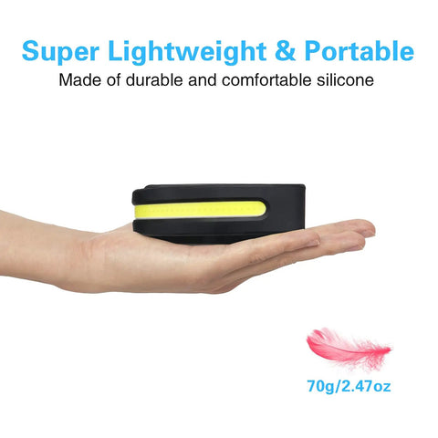 Rechargeable LED Headlamp With 1000 Lumen Bright Beam, Sensor Mode, shown in hand for size comparison, ultra lightweight 2.4 oz